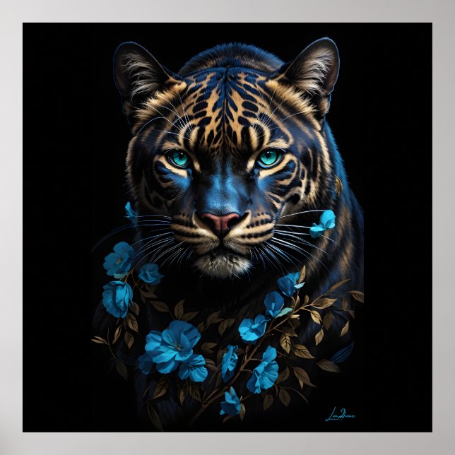 Poster Panthère bleue et dorée (Frente)