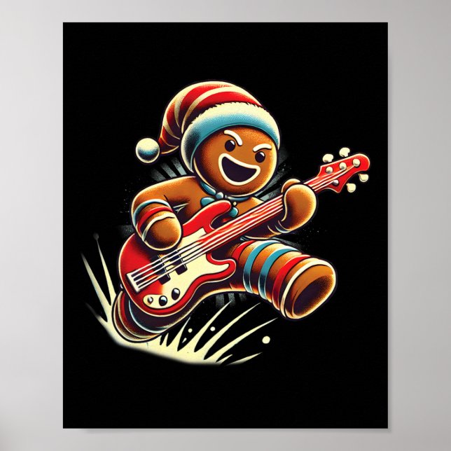 Poster Pão de gengibre tocando violão músico de Natal gui (Frente)