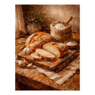 Póster Pão de Padaria Artesanal uma Natureza Morta Rústic