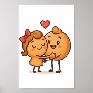 Poster Pão do Amor - Design de desenho animado bonito e e