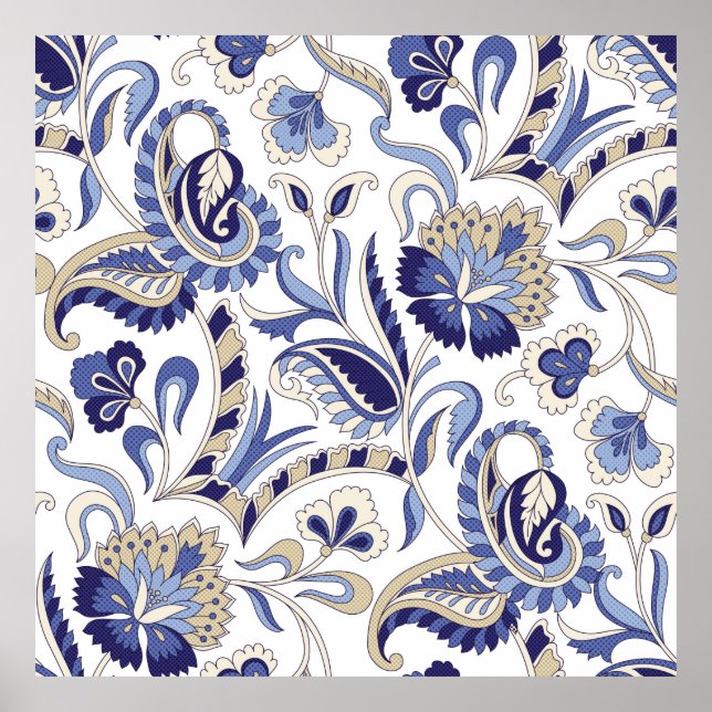 Poster Paola azul indiana tradicional sem costura, padron (Frente)