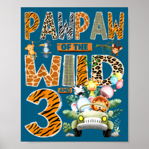 Poster Papa da vida selvagem três 3º aniversário menino s