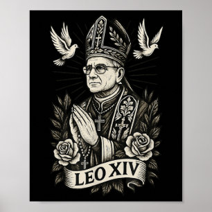 Poster Papa Leão Xiv - Estilo Católico de Tatuagem - Des 