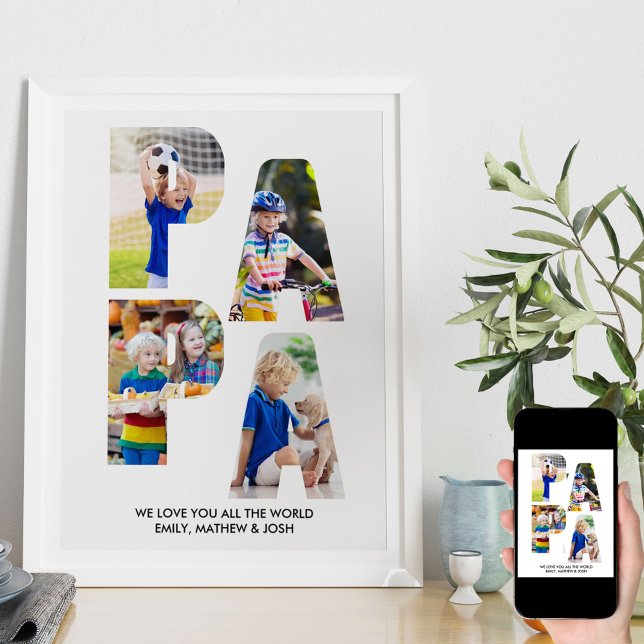 Poster PAPA - Letra Cutout Photo Collage Nome dos Netos (Criador carregado)