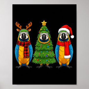 Poster Papagaio Arara Azul e Amarelo de Natal Retrô Papai