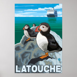 Póster Papagaio-do-mar & navio de cruzeiros - Latouche,