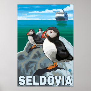 Póster Papagaio-do-mar & navio de cruzeiros - Seldovia,