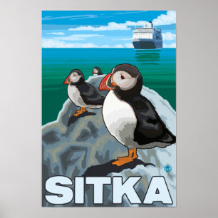 Póster Papagaio-do-mar & navio de cruzeiros - Sitka,