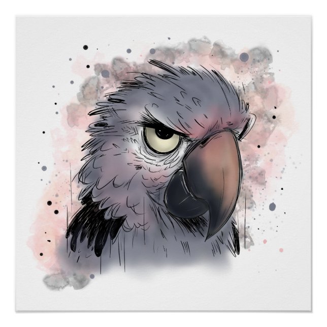 Póster Papagaio Psittacus Mal-humorado (Frente)