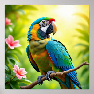 Poster Papagaio tropical com flores