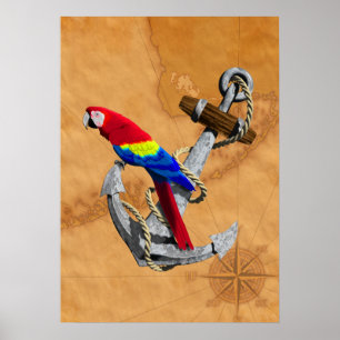 Póster Papagaio Tropical E Âncora