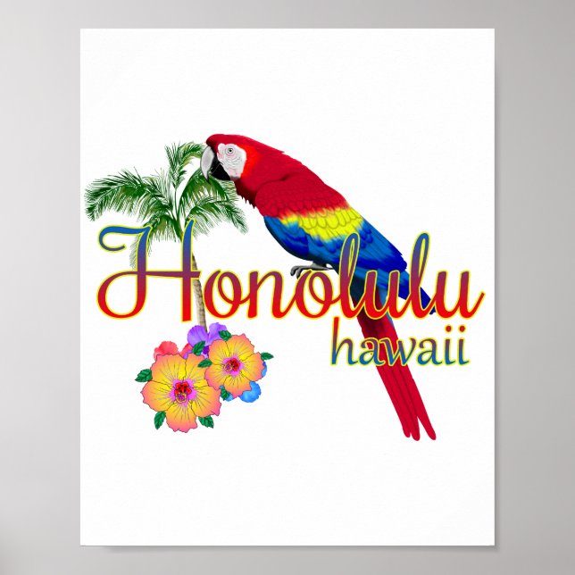 Poster Papagaio Tropical Honolulu Hawaii (Frente)