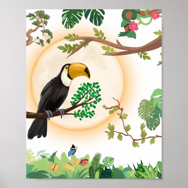 Poster Papagaio Tropical Toucan & Folhas da Selva Estétic (Frente)
