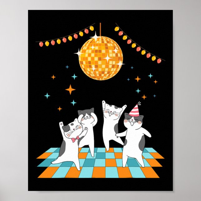 Poster Papagaios De Partida Dançando Sob Bola De Disco (Frente)
