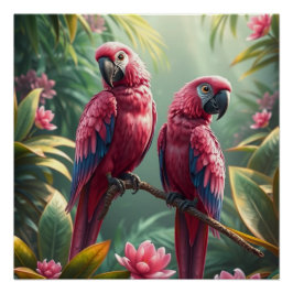 Póster Papagaios Fantasia Rosa