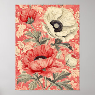 Poster Papagaios vermelhos elegantes Arte Floral