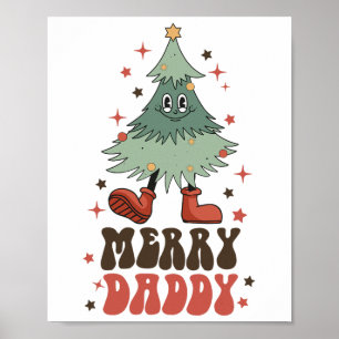Poster Papai Alegre Árvore de Natal Retro Cara Groovy Cor