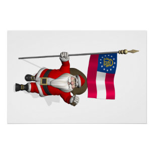 Póster Papai Noel Acenando a Bandeira da Geórgia
