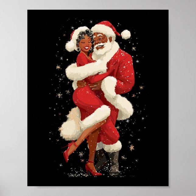 Poster Papai Noel afro-americano dançando com a Sra. Clau (Frente)