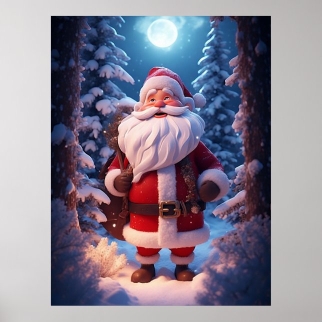 Poster Papai Noel Alegre na Floresta Nevada (Frente)