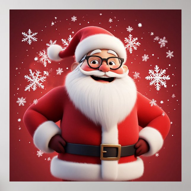 Poster Papai Noel Alegre Rodeado de Flocos de Neve (Frente)