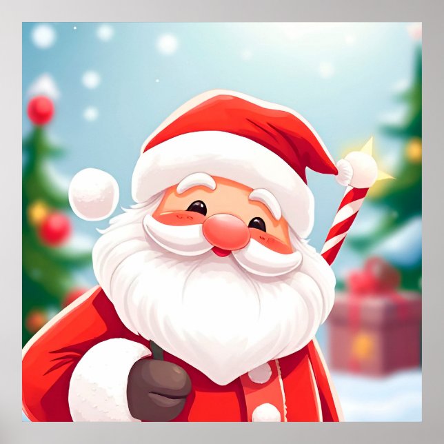 Poster Papai Noel Alegre Segurando uma Cana de Açúcar (Frente)