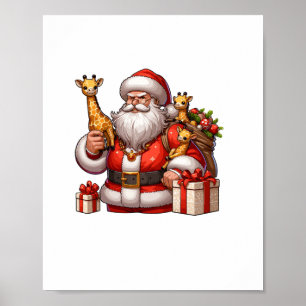 Poster Papai Noel americano segurando presente de girafa