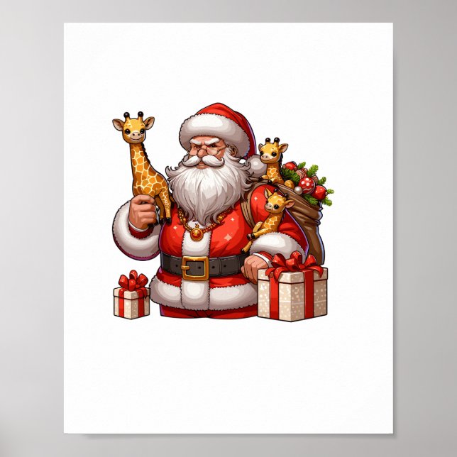 Poster Papai Noel americano segurando presente de girafa  (Frente)