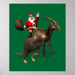Poster Papai Noel Andando Em Parasaurolofo