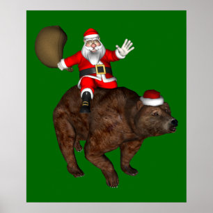Póster Papai Noel Andando Um Urso