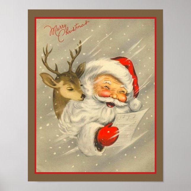 Poster Papai Noel Antigo com Rena  (Frente)