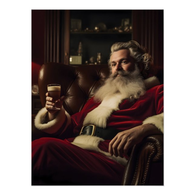 Póster Papai Noel apreciando uma bebida festiva (Frente)