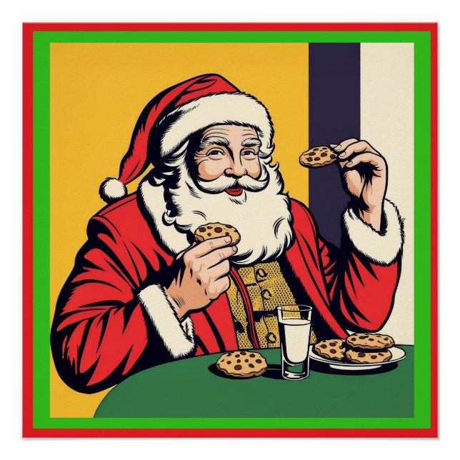 Póster Papai Noel Aproveitando Um Lanche (Frente)