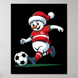 Poster Papai Noel Boneco de Neve Jogando Futebol Natal Ma