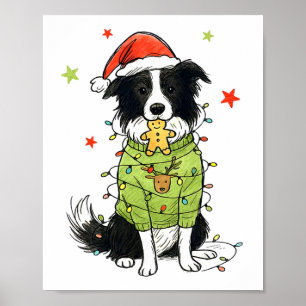 Poster Papai Noel Border Collie Natal Border Collie Cacho