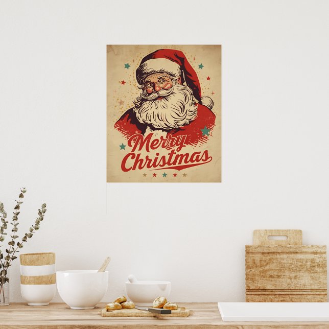 Poster Papai Noel Clássico dos Anos 50 Natal Feliz (Cozinha)