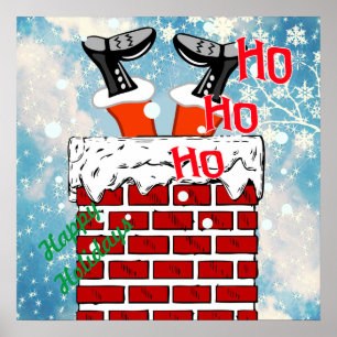 Póster Papai Noel colou na chaminé