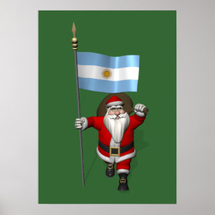 Póster Papai Noel com a bandeira de Argentina