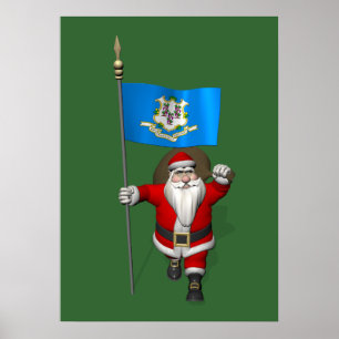Póster Papai Noel com a bandeira de Connecticut
