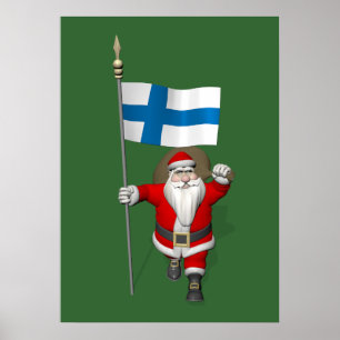 Póster Papai Noel com a bandeira de Finlandia