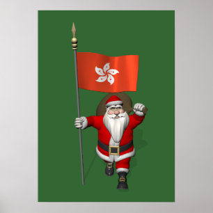 Póster Papai Noel com a bandeira de Hong Kong