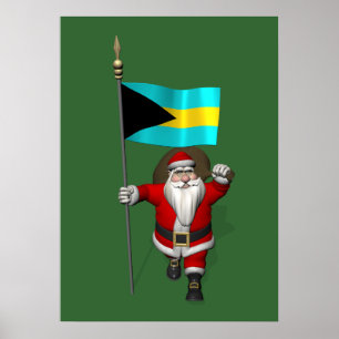 Póster Papai Noel com a bandeira dos Bahamas