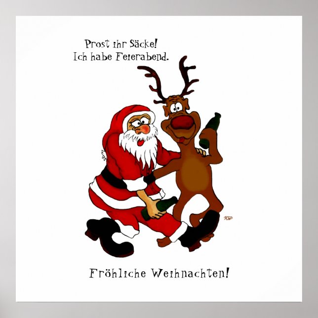 Poster Papai Noel com alce - Feliz Natal (Frente)
