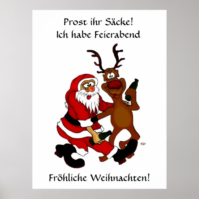 Poster Papai Noel com alce - Saúde seus sacos! (Frente)