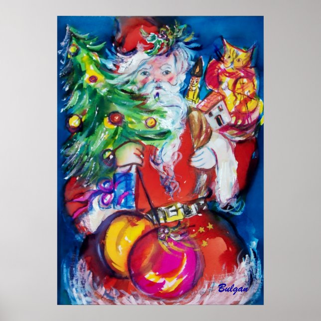 Póster Papai Noel com árvore de Natal e presentes (Frente)
