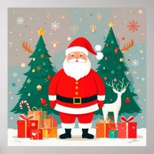 Poster Papai Noel com Árvore de Natal e Presentes