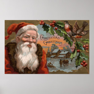 Póster Papai noel com azevinho, cena da vila