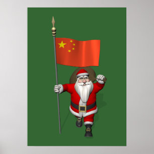 Póster Papai Noel Com Bandeira Da China