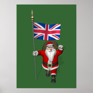 Póster Papai Noel Com Bandeira Da União Do Reino Unido