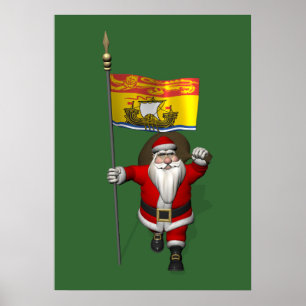 Póster Papai Noel Com Bandeira De New Brunswick CDN